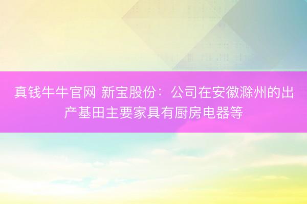 真钱牛牛官网 新宝股份：公司在安徽滁州的出产基田主要家具有厨房电器等