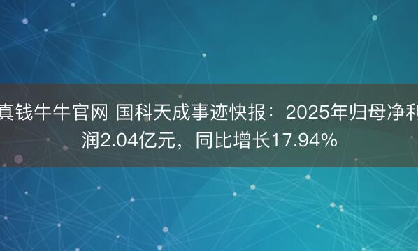 真钱牛牛官网 国科天成事迹快报：2025年归母净利润2.04亿元，同比增长17.94%