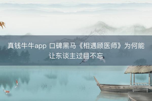 真钱牛牛app 口碑黑马《相遇顾医师》为何能让东谈主过目不忘