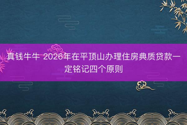 真钱牛牛 2026年在平顶山办理住房典质贷款一定铭记四个原则