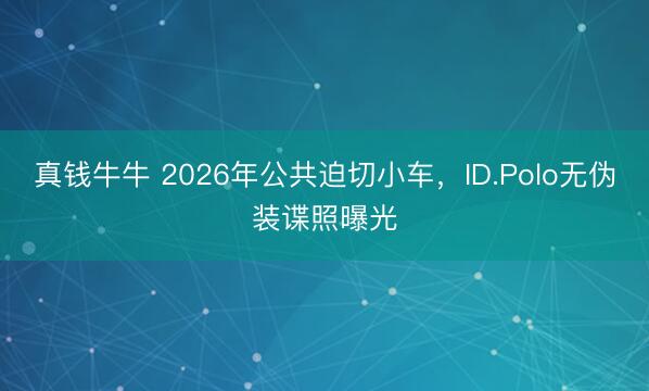 真钱牛牛 2026年公共迫切小车，ID.Polo无伪装谍照曝光