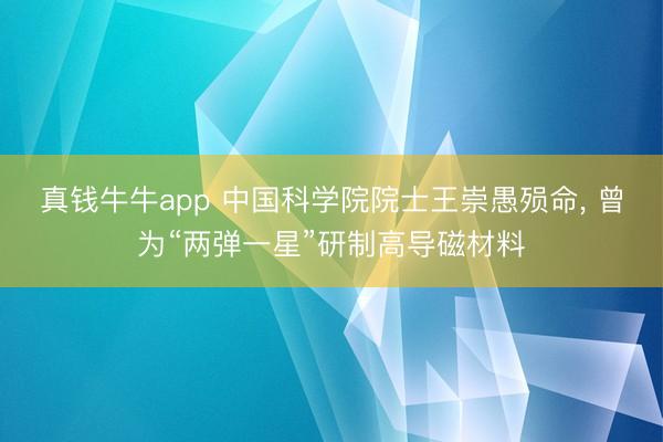 真钱牛牛app 中国科学院院士王崇愚殒命， 曾为“两弹一星”研制高导磁材料