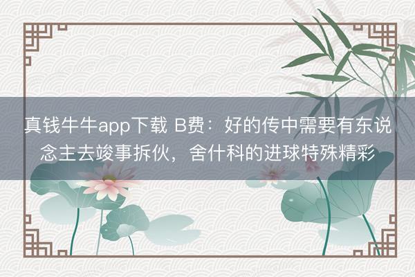 真钱牛牛app下载 B费：好的传中需要有东说念主去竣事拆伙，舍什科的进球特殊精彩