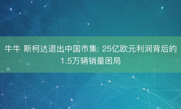 牛牛 斯柯达退出中国市集: 25亿欧元利润背后的1.5万辆销量困局